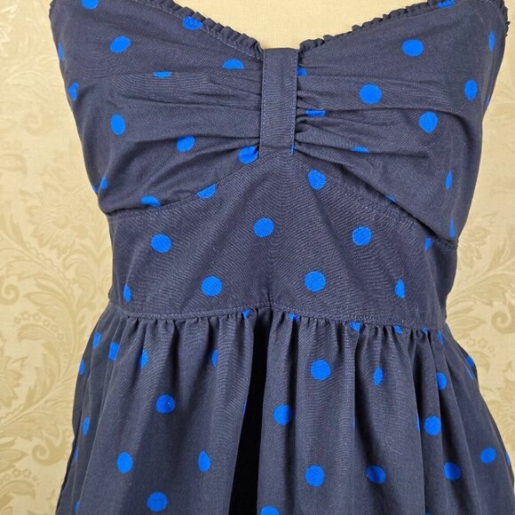 Hollister Sz Large Navy Blue/Bright Blue Polka Dot Dress Crossed Strap Back NWT - Picture 5 of 16